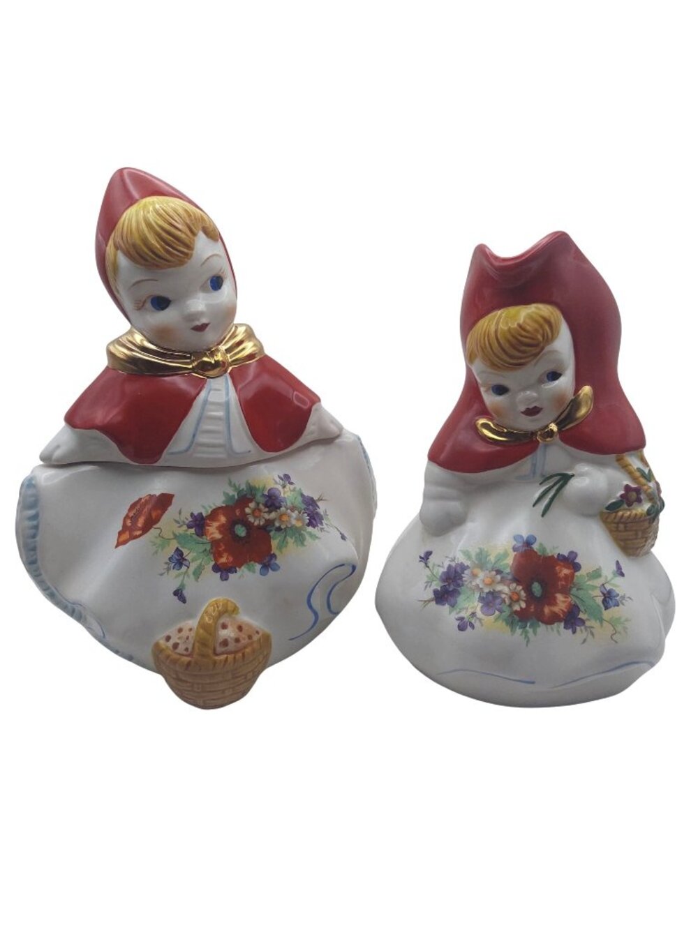 Little Red Riding Hood Cookie Jar & Creamer Pitcher Set Of 2 Vintage Retro